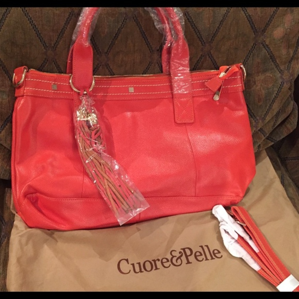 Coure & Pelle Amelia large leather bag + dust bag orange NWT